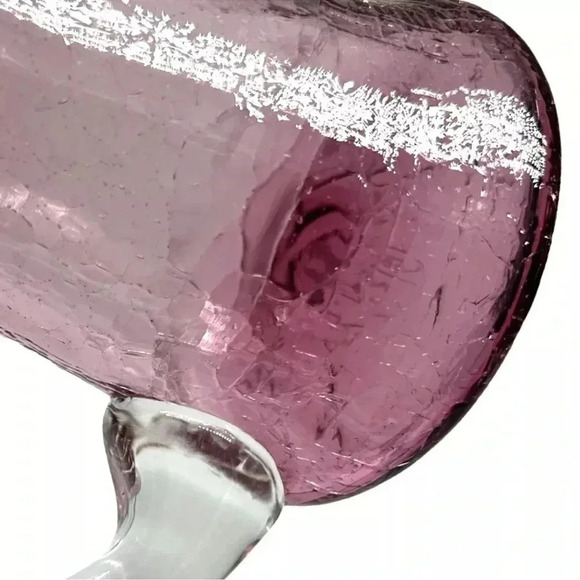 R. FOSTER Cranberry Pink Crackle Glass Pitcher Clear Handle VTG 1997 Signed 5.5" - Picture 5 of 7